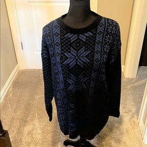 Women's Black and Navy Fair Isle Knit Sweater